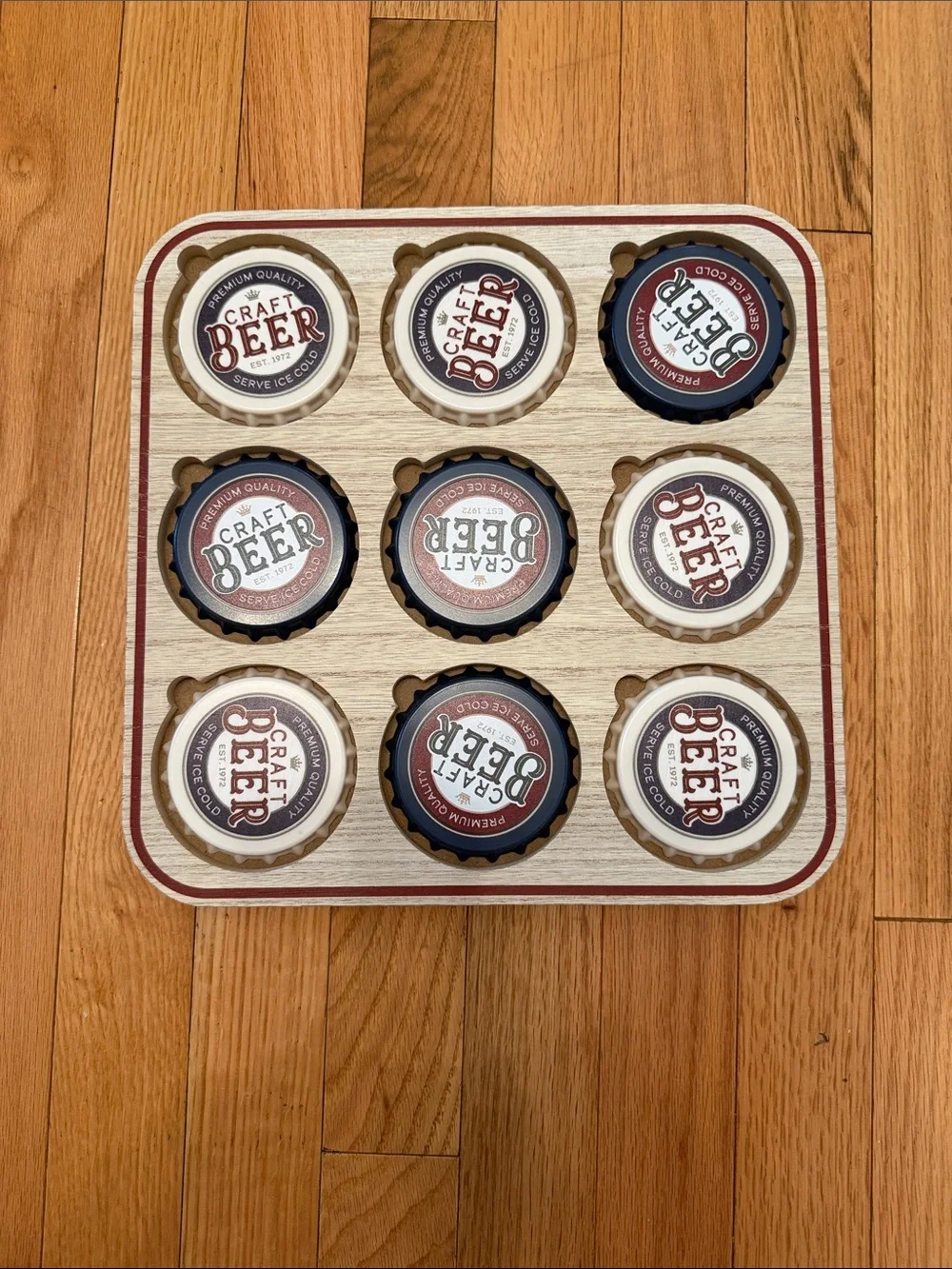 Wooden Bottle Cap Tic-Tac-Toe Game - Brown and Black